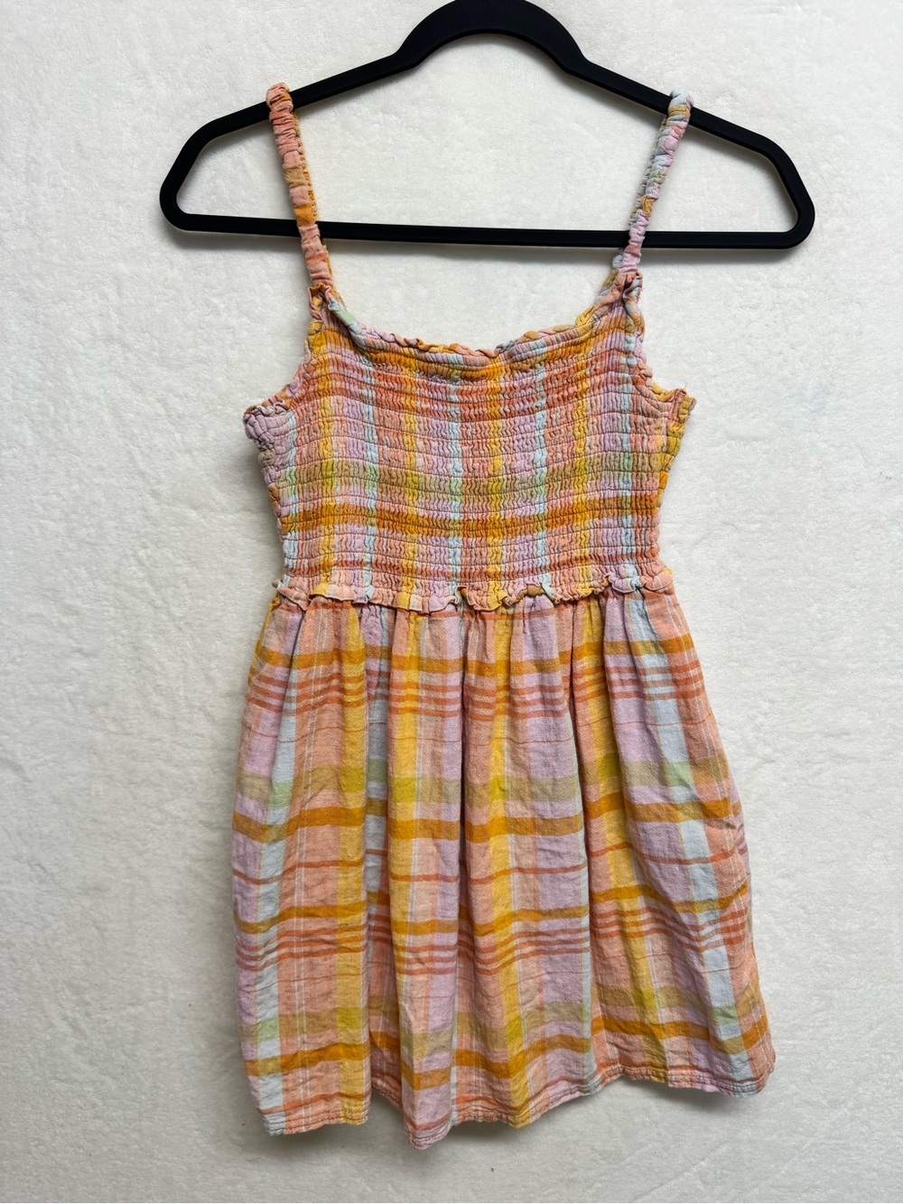 American Eagle Dress XS Summer Dream Smocked Tank Dress Women Pink Orange Plaid